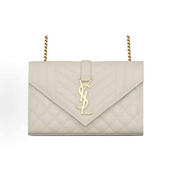 SAINT LAURENT YSL ENVELOPE Versatile Gold Logo chain quilted envelope bag Crossbody single-shoulder bag, small size for women, white